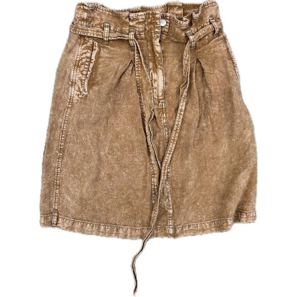 Anthropologie Pilcro Rhoda Tan Linen Paperbag Waist Mini Skirt Size 2 - Picture 2 of 3